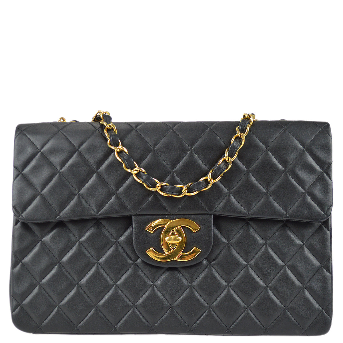 Chanel Classic Flap Maxi Chain Shoulder Bag Black Lambskin