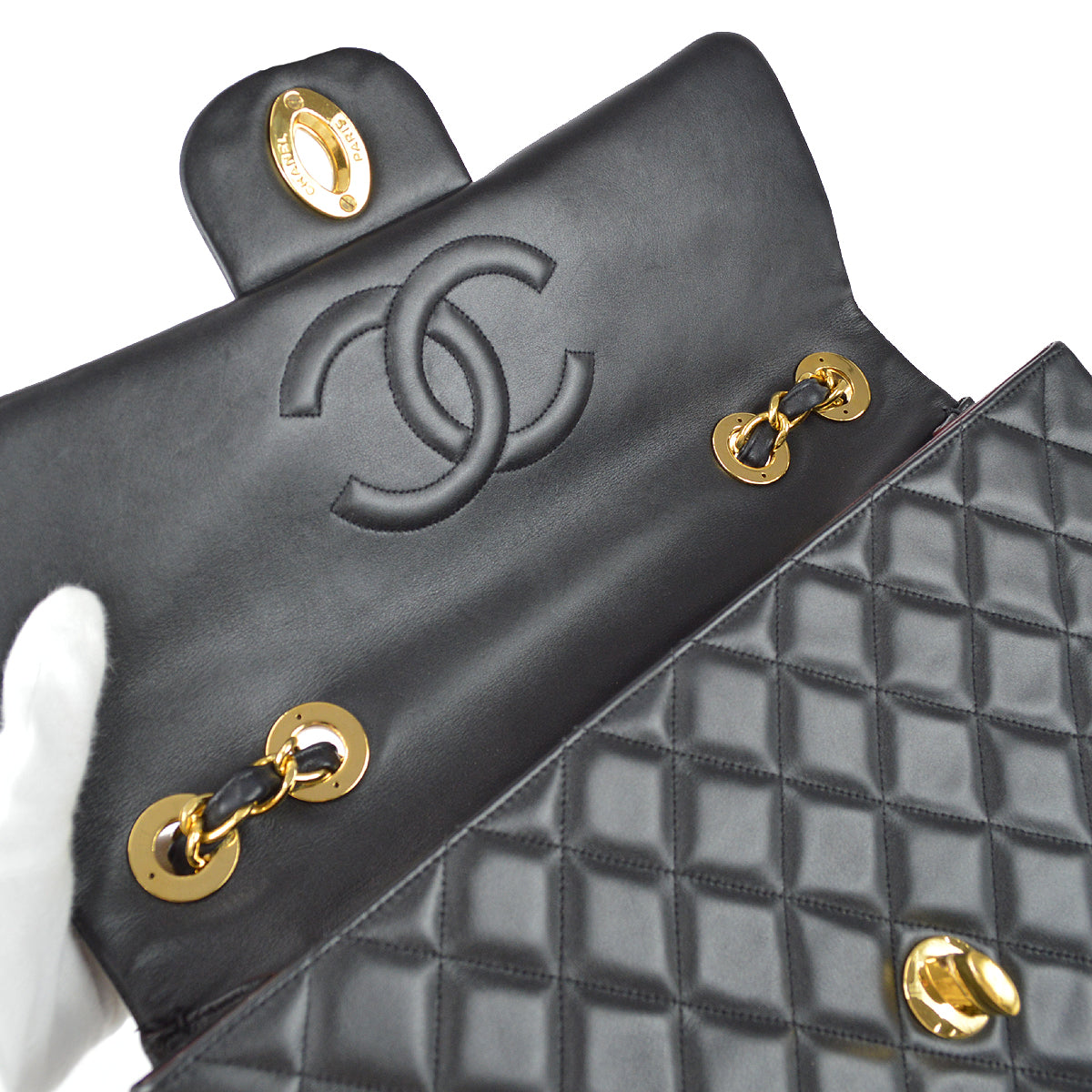Chanel Classic Flap Maxi Chain Shoulder Bag Black Lambskin