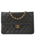 Chanel 1997-1999 Classic Single Flap Medium Shoulder Bag Black Lambskin