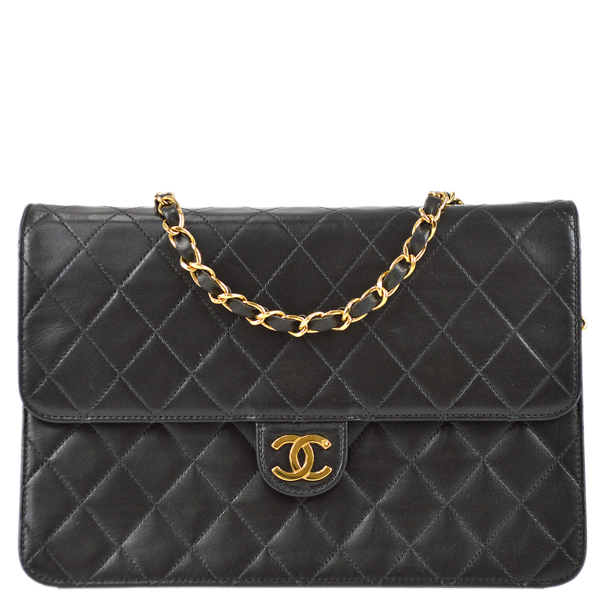 Chanel 1997-1999 Classic Single Flap Medium Shoulder Bag Black Lambskin
