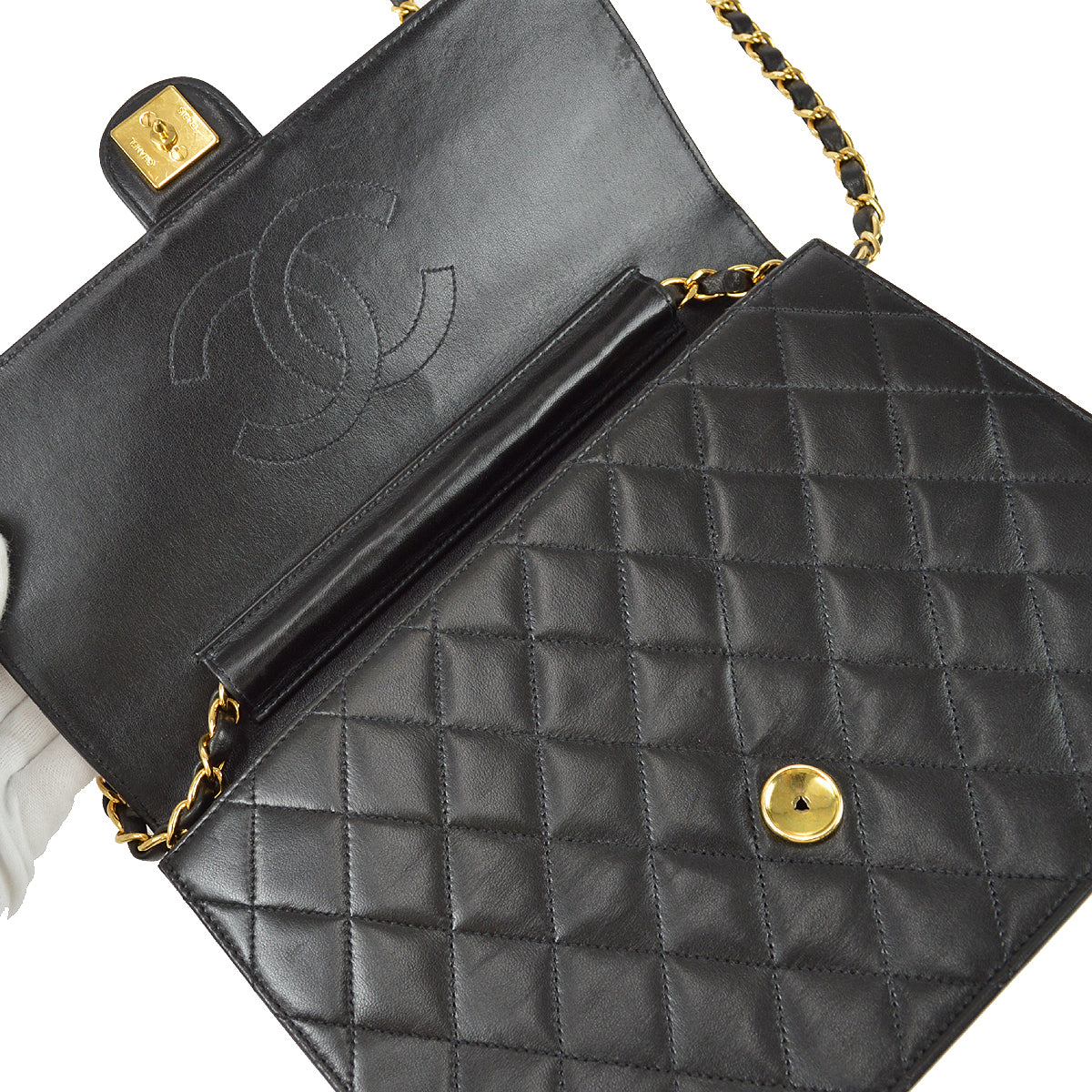 Chanel 1997-1999 Classic Single Flap Medium Shoulder Bag Black Lambskin