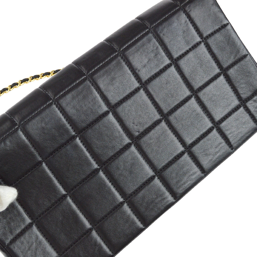 Chanel Choco Bar Icon Rhinestone Chain Shoulder Bag Black Lambskin