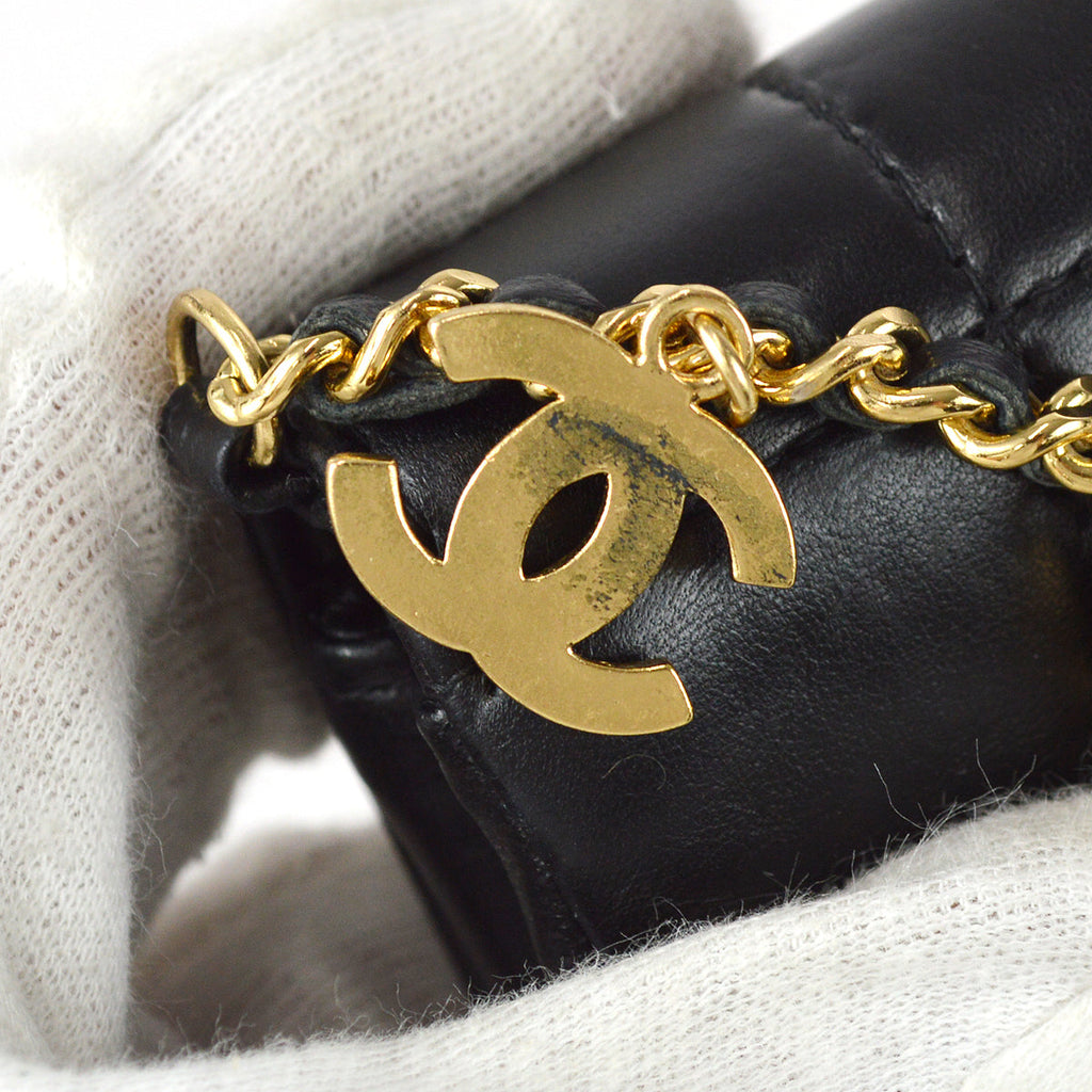 Chanel Choco Bar Icon Rhinestone Chain Shoulder Bag Black Lambskin