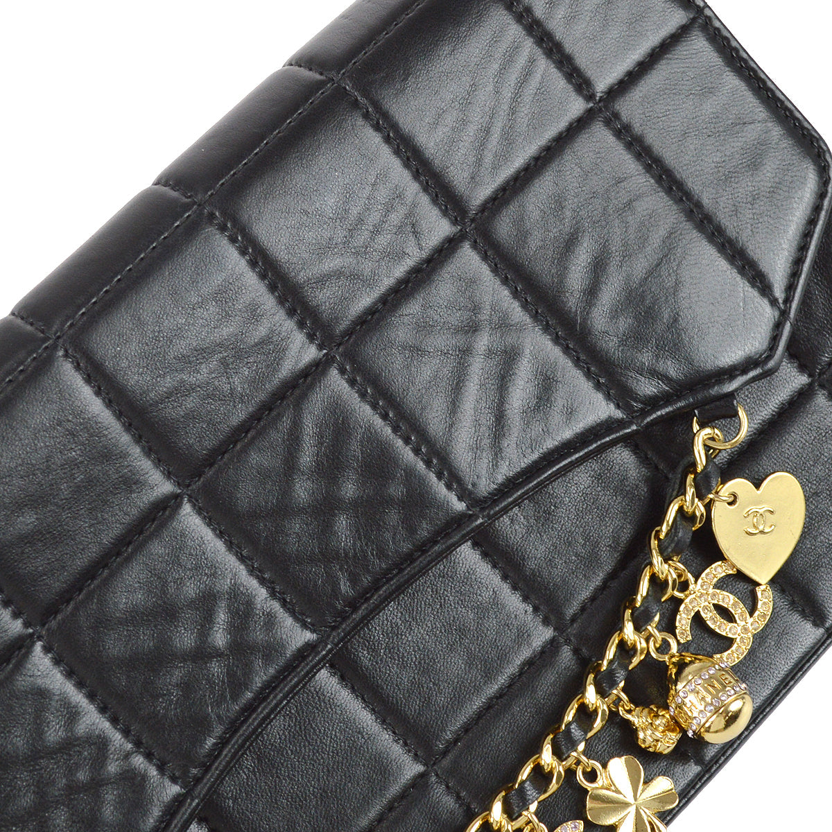 Chanel Choco Bar Icon Rhinestone Chain Shoulder Bag Black Lambskin
