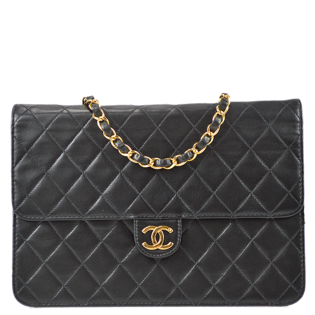 Chanel 1997-1999 Classic Single Flap Medium Shoulder Bag Black Lambskin