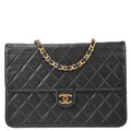 Chanel 1997-1999 Classic Single Flap Medium Shoulder Bag Black Lambskin