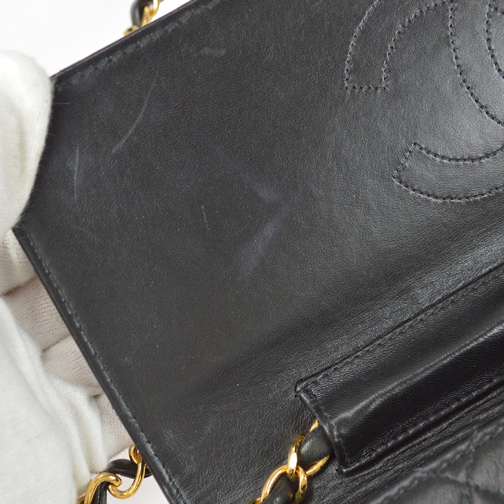 Chanel 1997-1999 Classic Single Flap Medium Shoulder Bag Black Lambskin