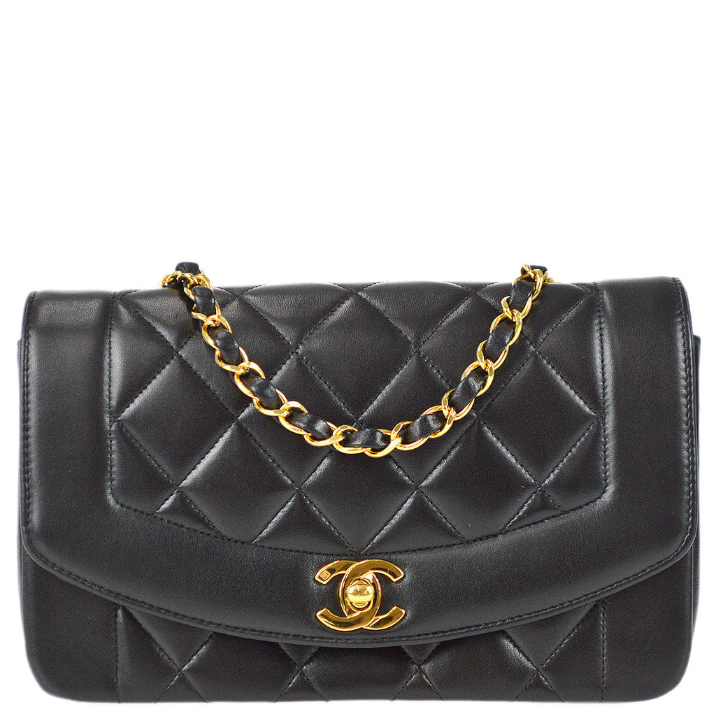 Chanel 1996-1997 Small Diana Chain Shoulder Bag Black Lambskin