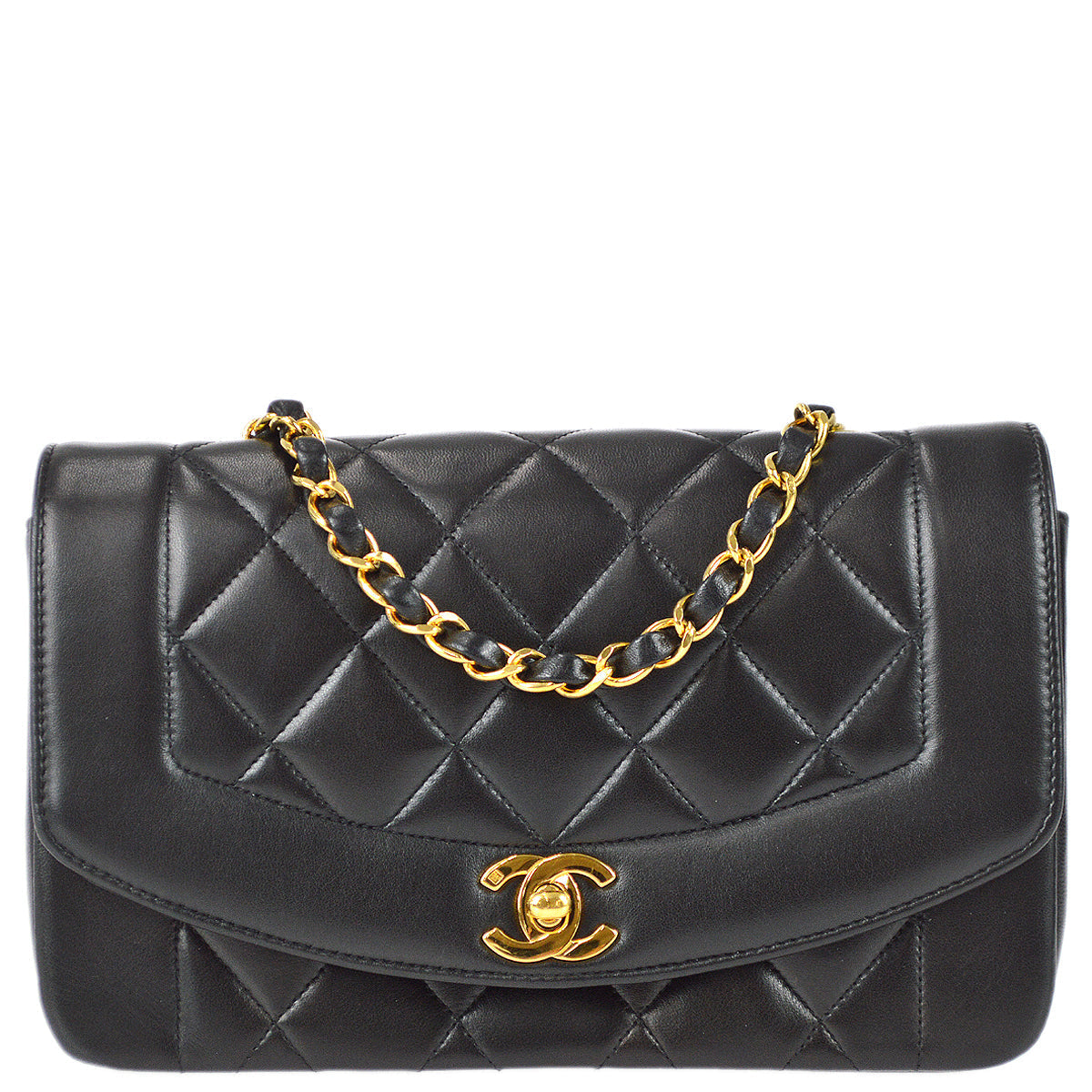 Chanel 1996-1997 Small Diana Chain Shoulder Bag Black Lambskin