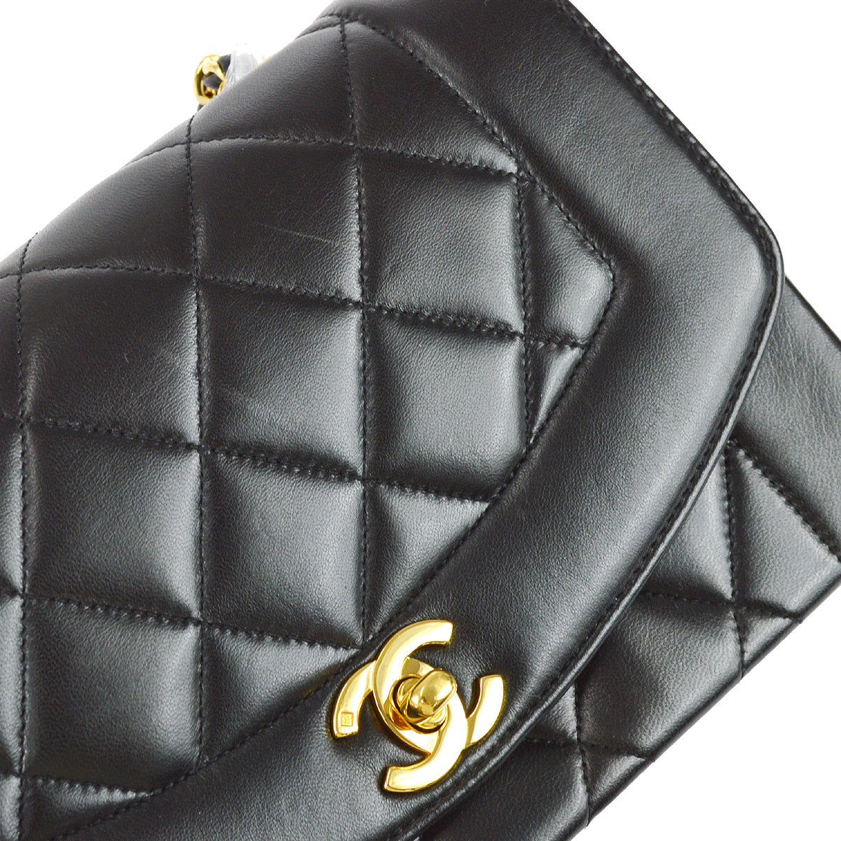 Chanel 1996-1997 Small Diana Chain Shoulder Bag Black Lambskin