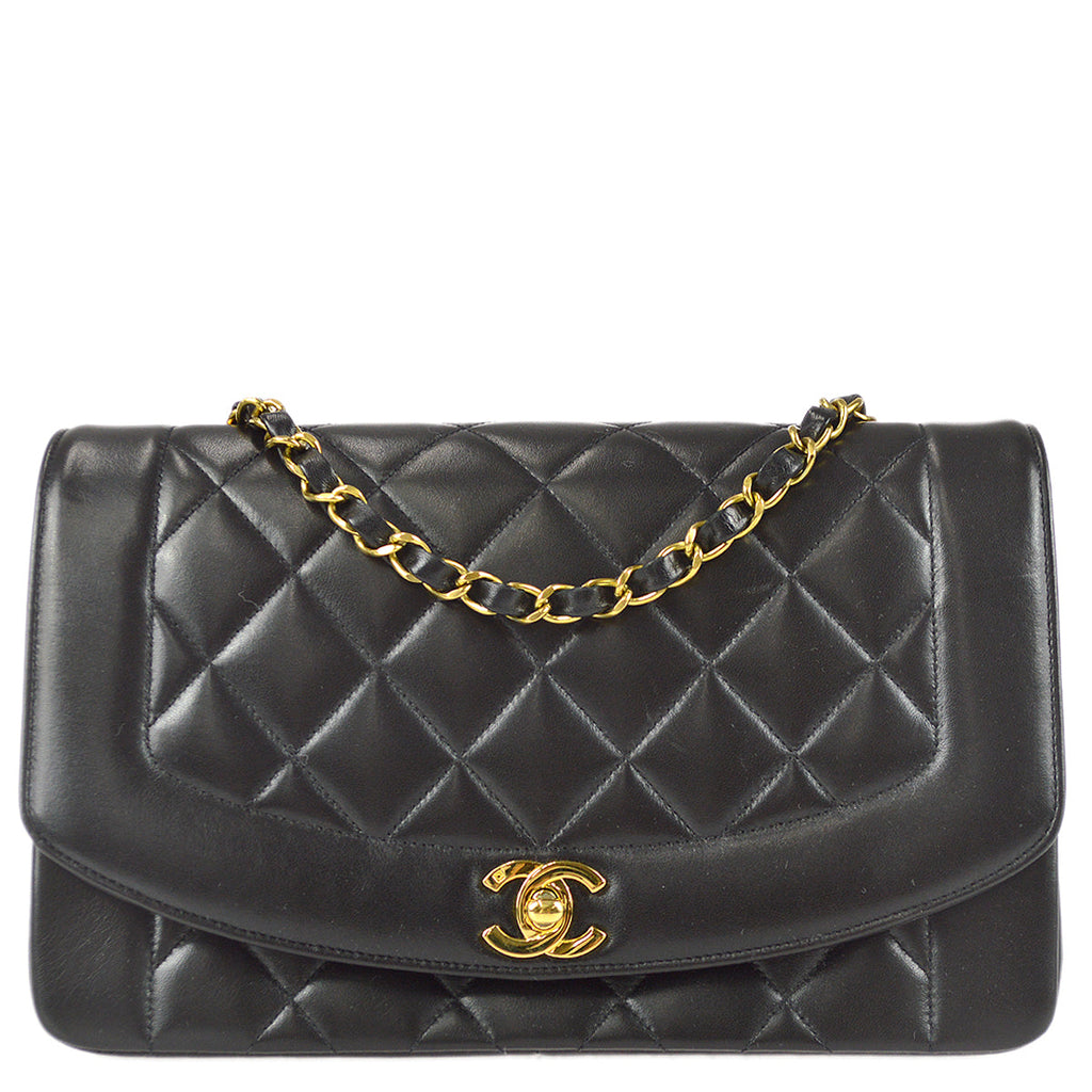 Chanel 1994-1996 Medium Diana Chain Shoulder Bag Black Lambskin
