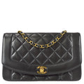 Chanel 1994-1996 Medium Diana Chain Shoulder Bag Black Lambskin