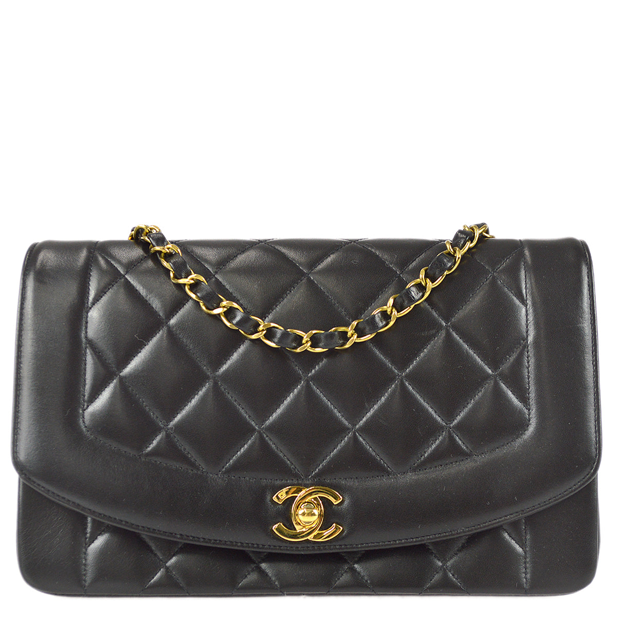 Chanel 1994-1996 Medium Diana Chain Shoulder Bag Black Lambskin