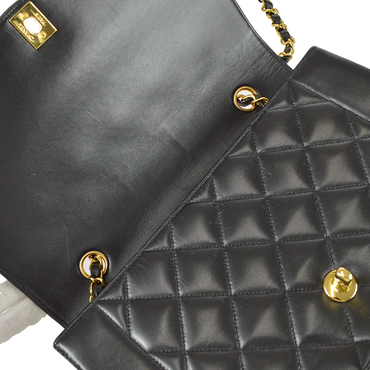 Chanel 1994-1996 Medium Diana Chain Shoulder Bag Black Lambskin