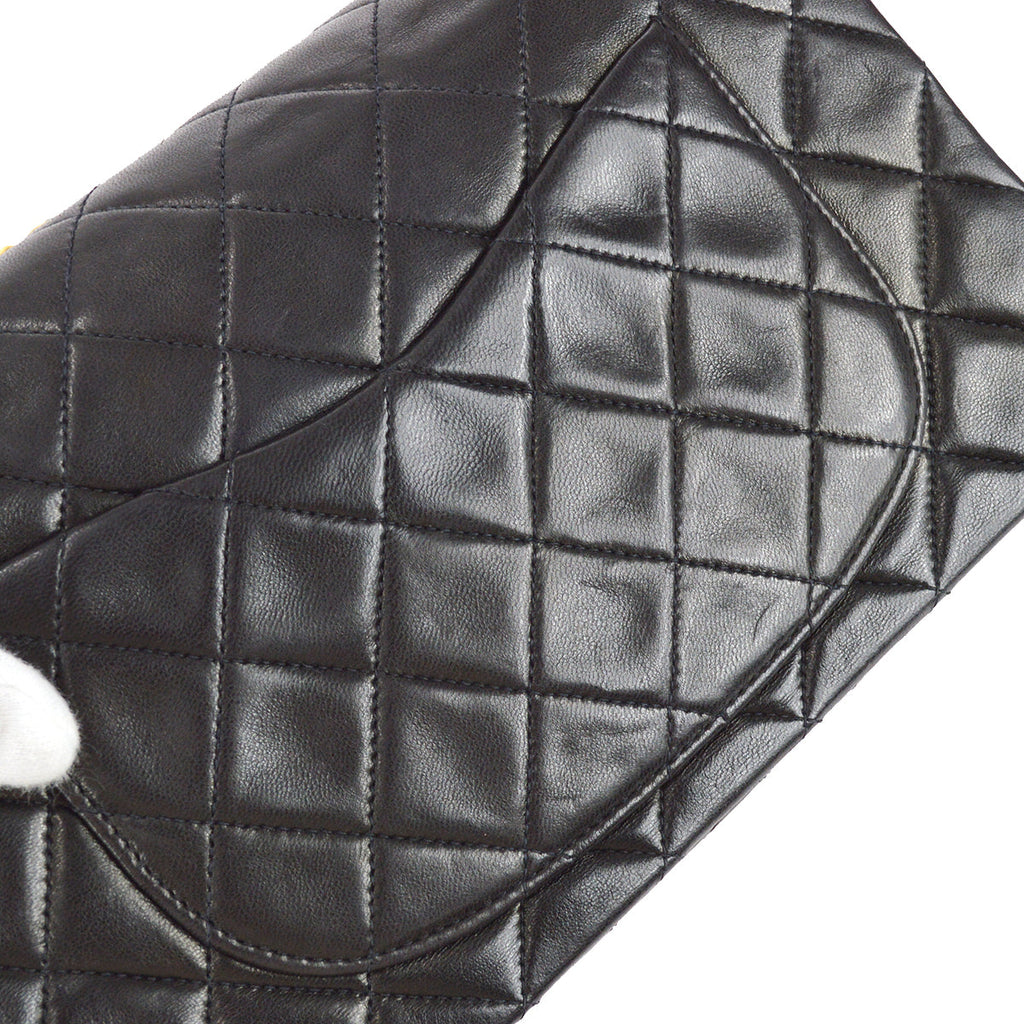Chanel 1994-1996 Classic Double Flap Small Shoulder Bag Black Lambskin