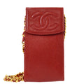 Chanel Shoulder Bag Pochette Red Caviar