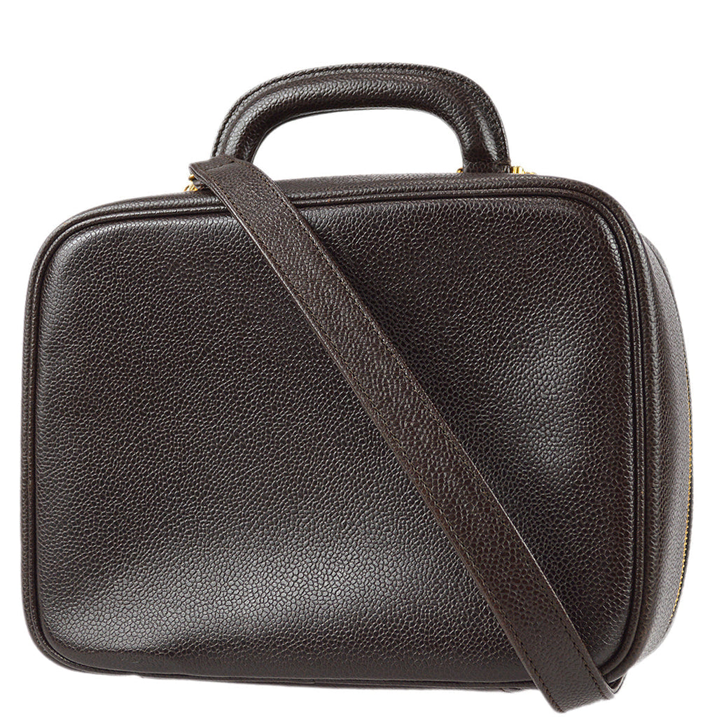 Chanel 2way Vanity Shoulder Handbag Brown Caviar