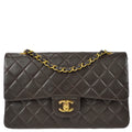 Chanel 1994-1996 Classic Double Flap Medium Shoulder Bag Brown Lambskin