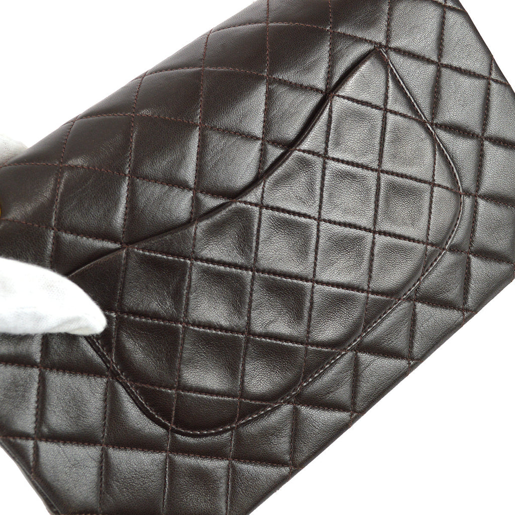 Chanel 1994-1996 Classic Double Flap Medium Shoulder Bag Brown Lambskin