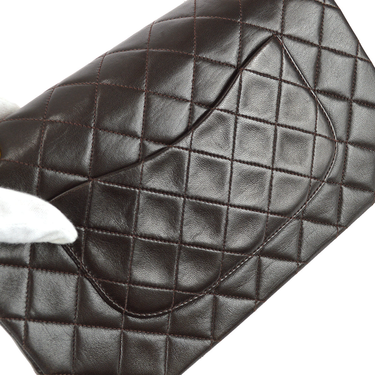 Chanel 1994-1996 Classic Double Flap Medium Shoulder Bag Brown Lambskin