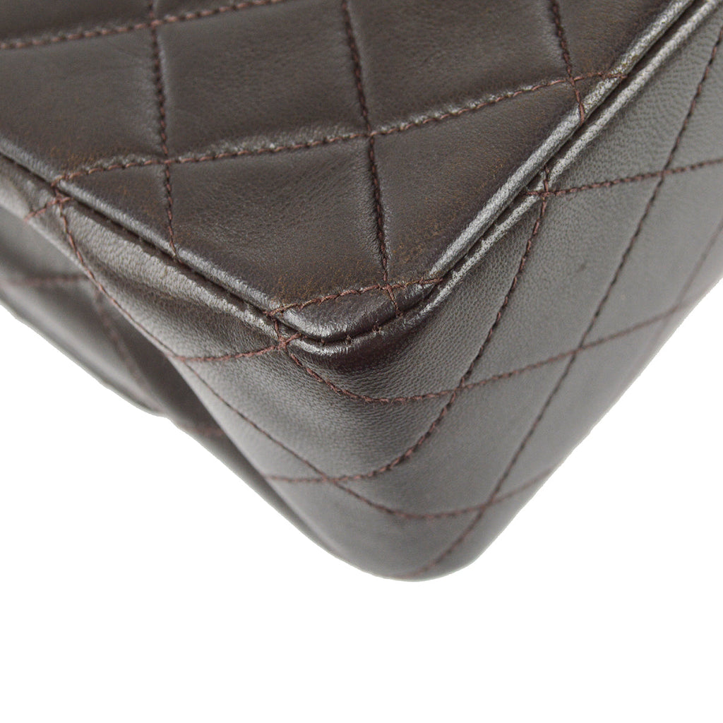 Chanel 1994-1996 Classic Double Flap Medium Shoulder Bag Brown Lambskin