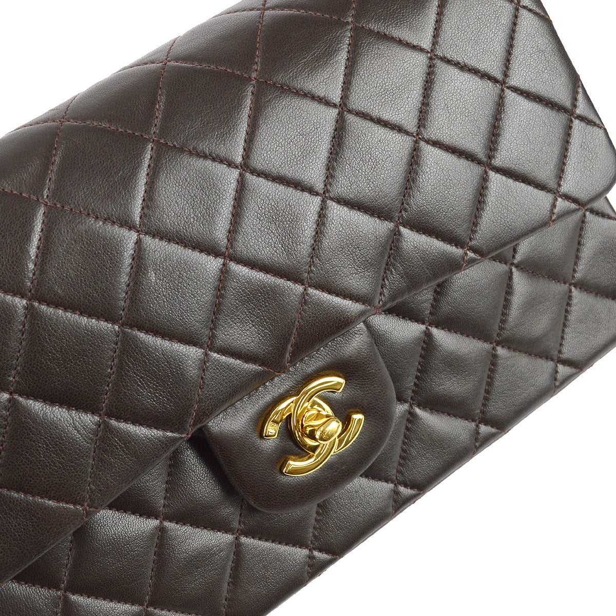 Chanel 1994-1996 Classic Double Flap Medium Shoulder Bag Brown Lambskin