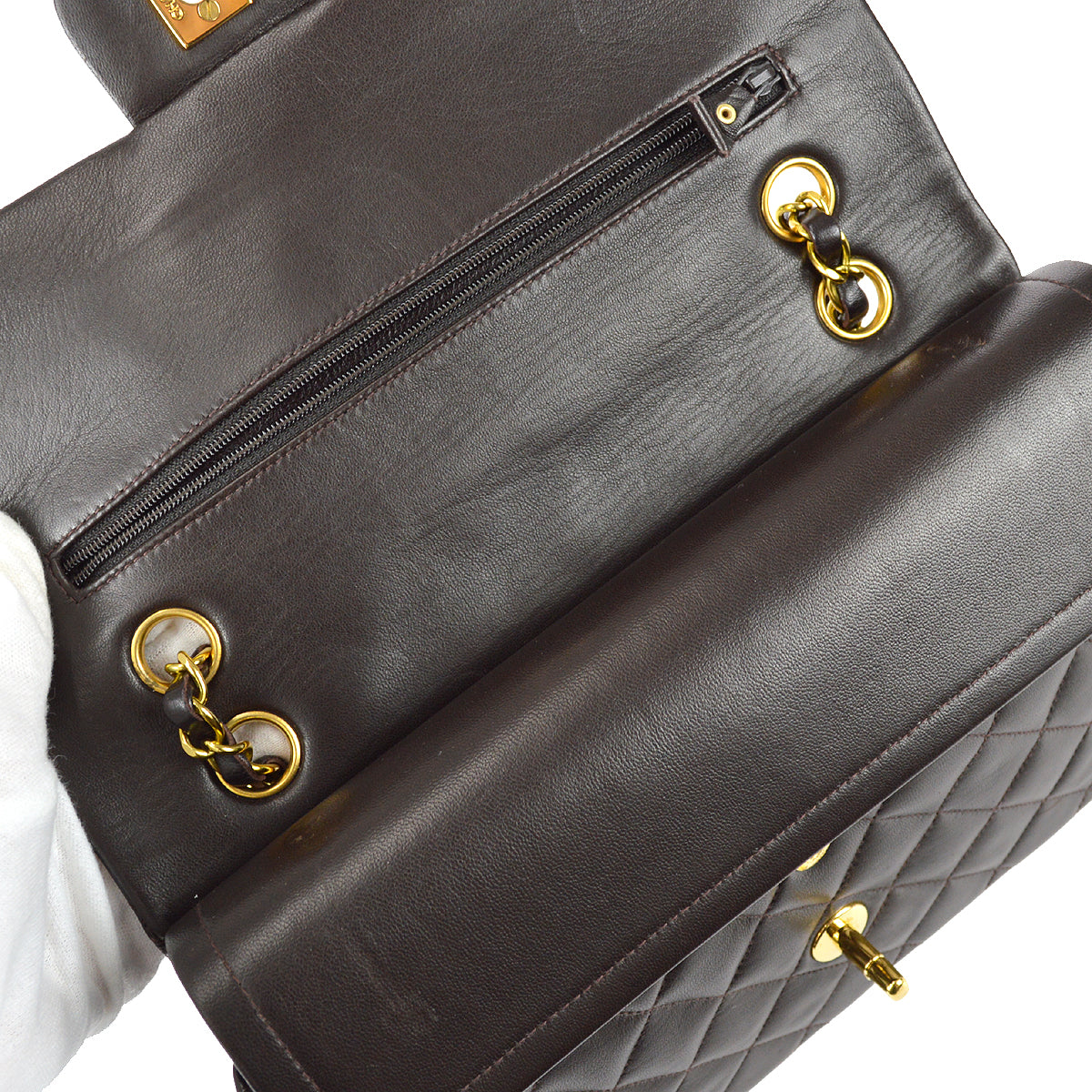 Chanel 1994-1996 Classic Double Flap Medium Shoulder Bag Brown Lambskin