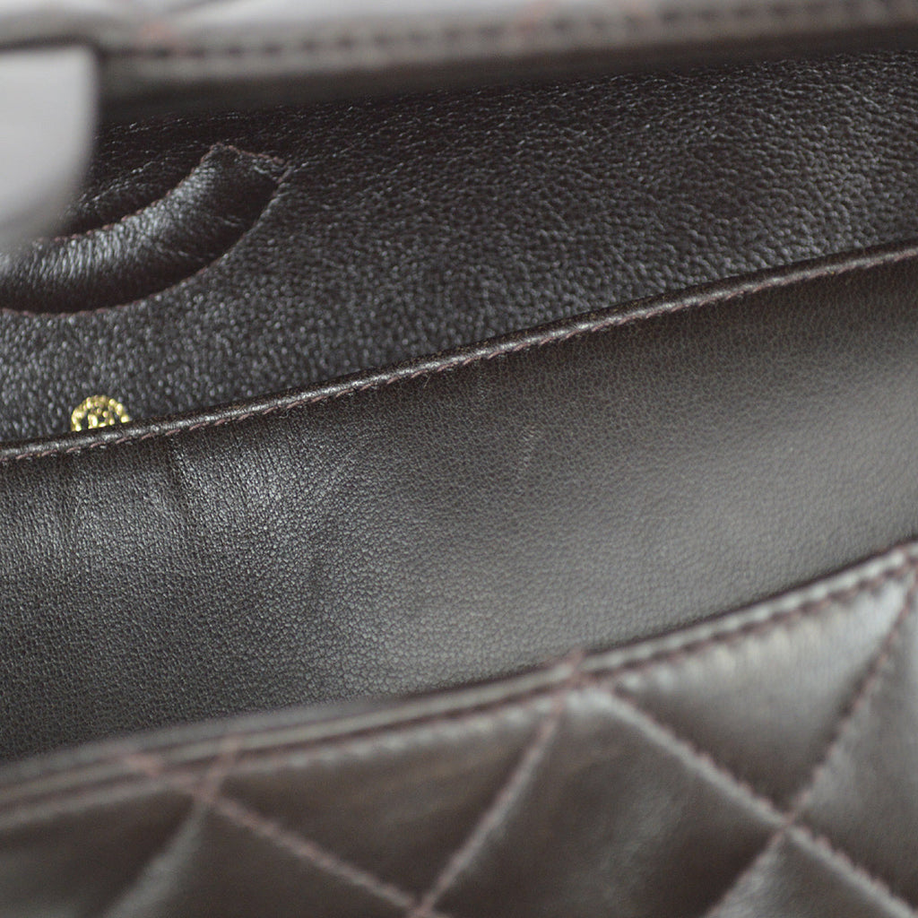 Chanel 1994-1996 Classic Double Flap Medium Shoulder Bag Brown Lambskin
