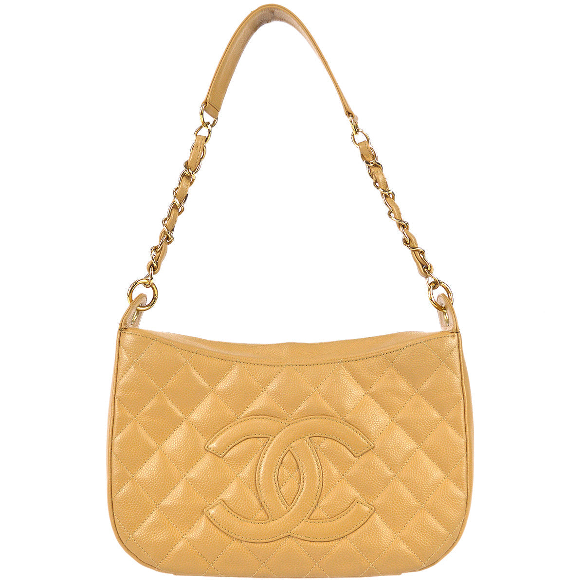 Chanel Hobo Chain Handbag Beige Caviar