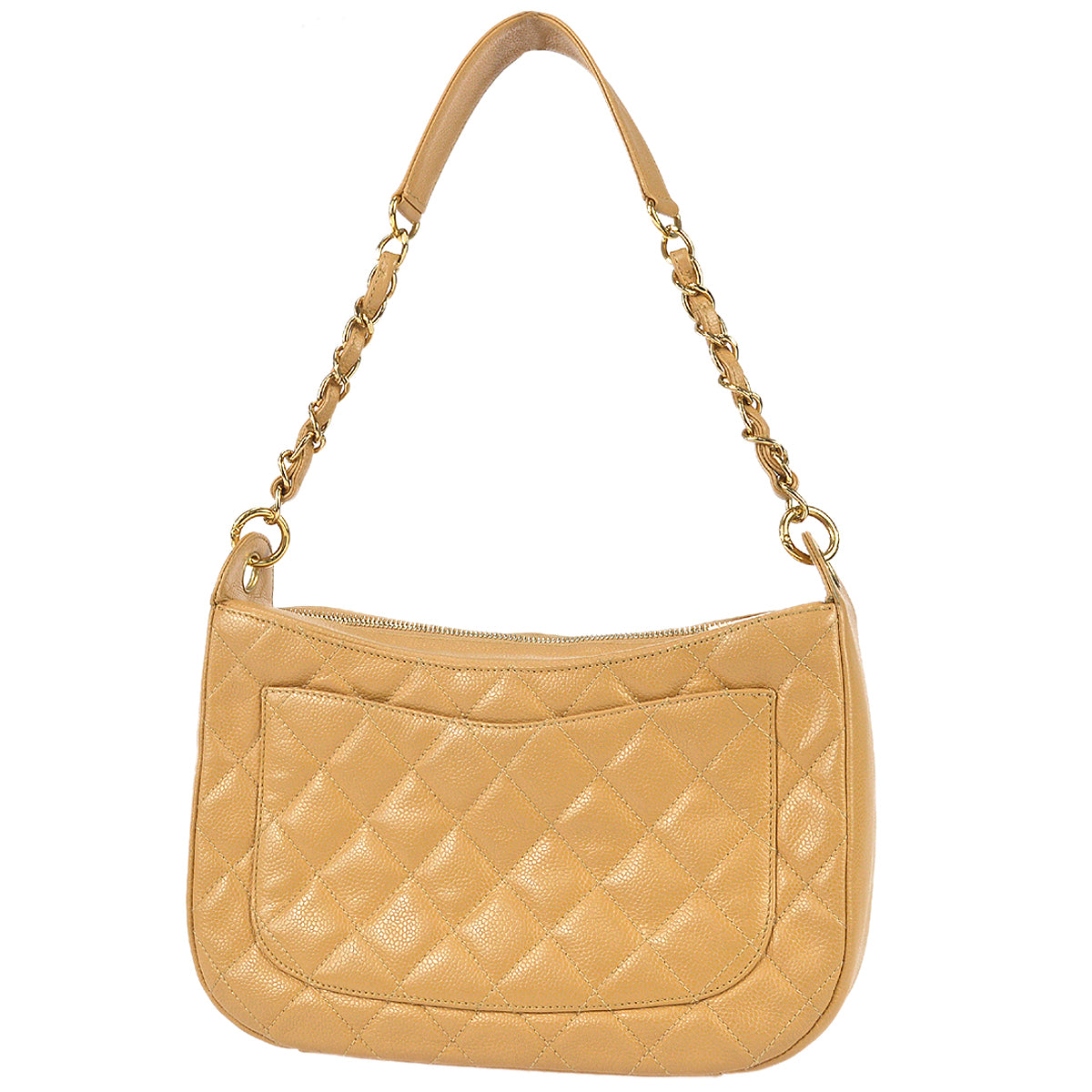 Chanel Hobo Chain Handbag Beige Caviar