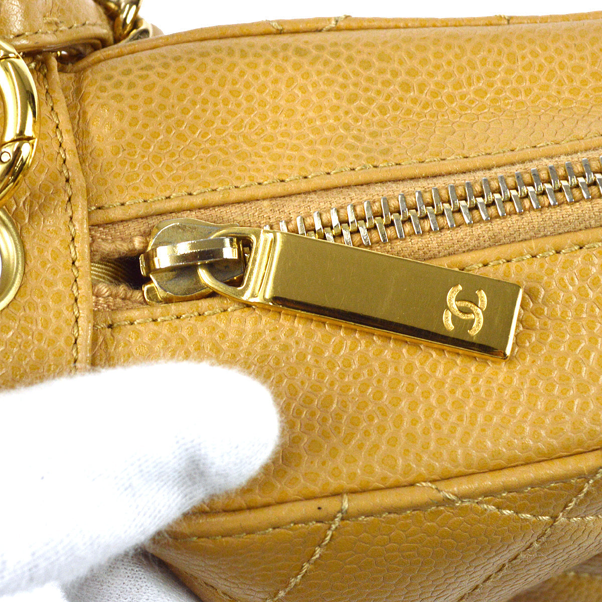 Chanel Hobo Chain Handbag Beige Caviar