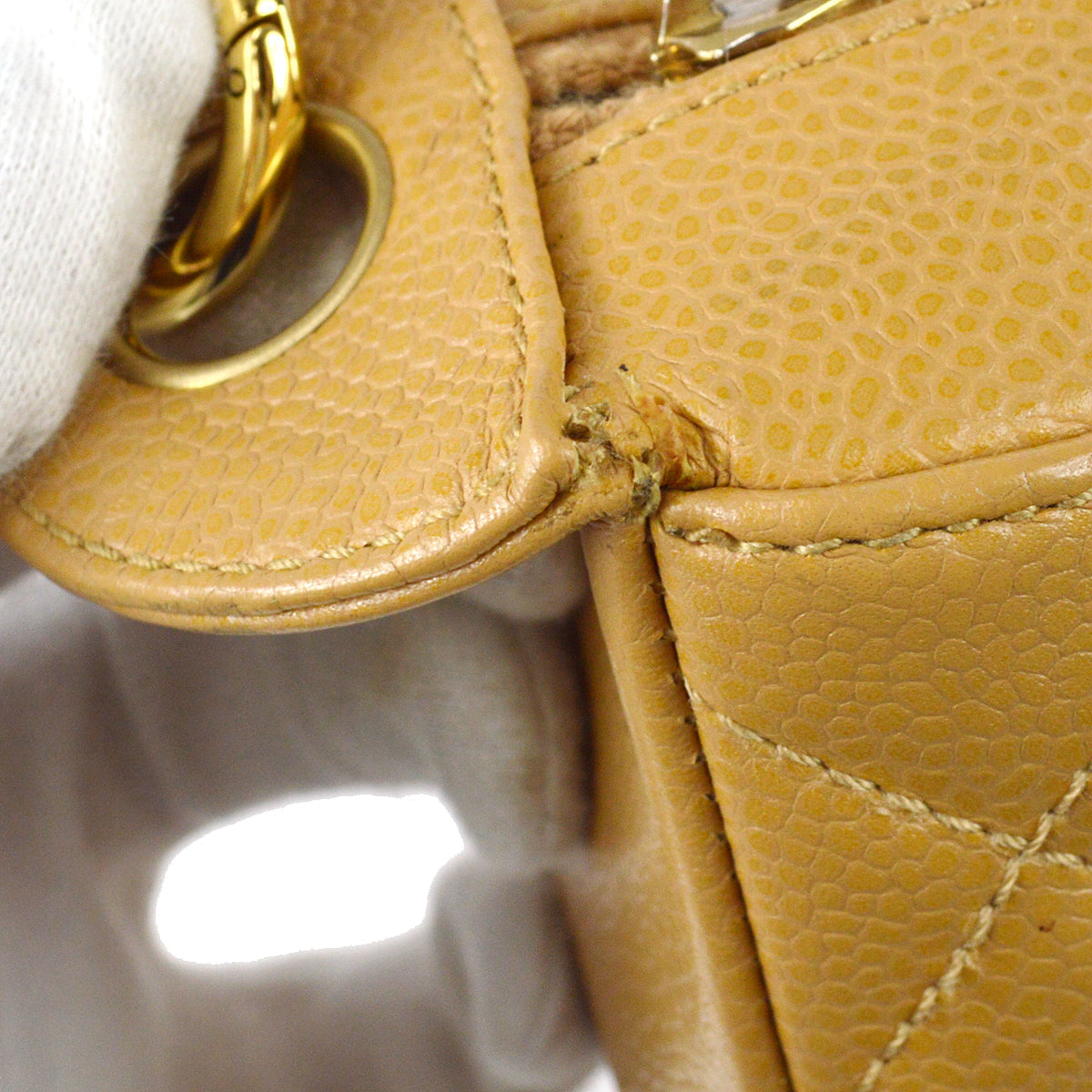 Chanel Hobo Chain Handbag Beige Caviar