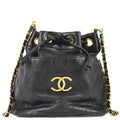 Chanel Bicolore Bucket Chain Shoulder Bag Black Lambskin