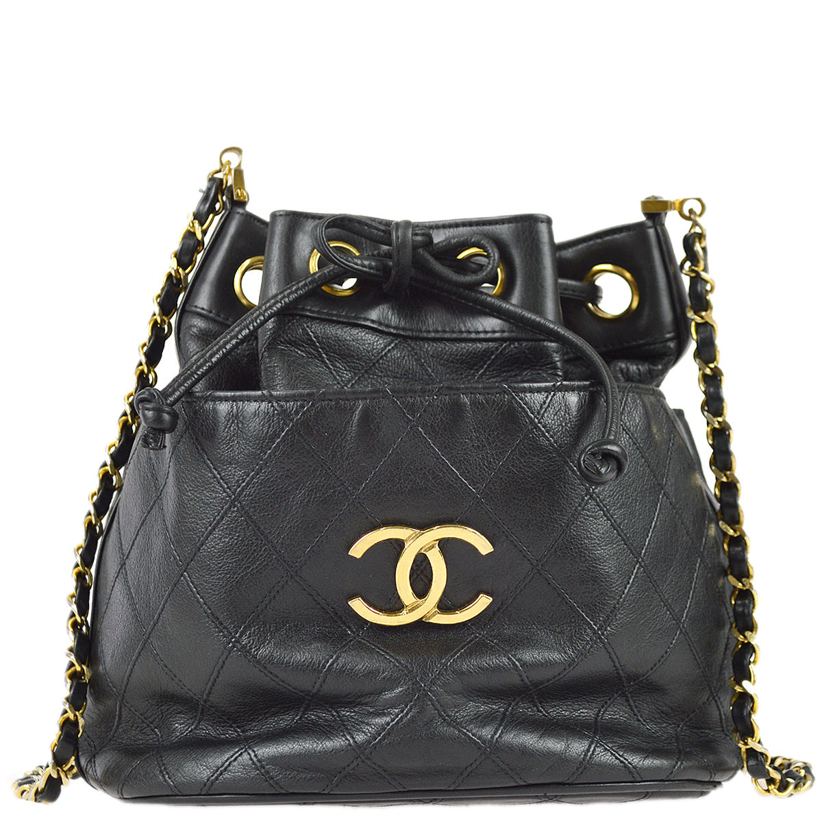 Chanel Bicolore Bucket Chain Shoulder Bag Black Lambskin