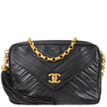 Chanel 1991-1994 Chevron Pocket Camera Bag Small Black Lambskin