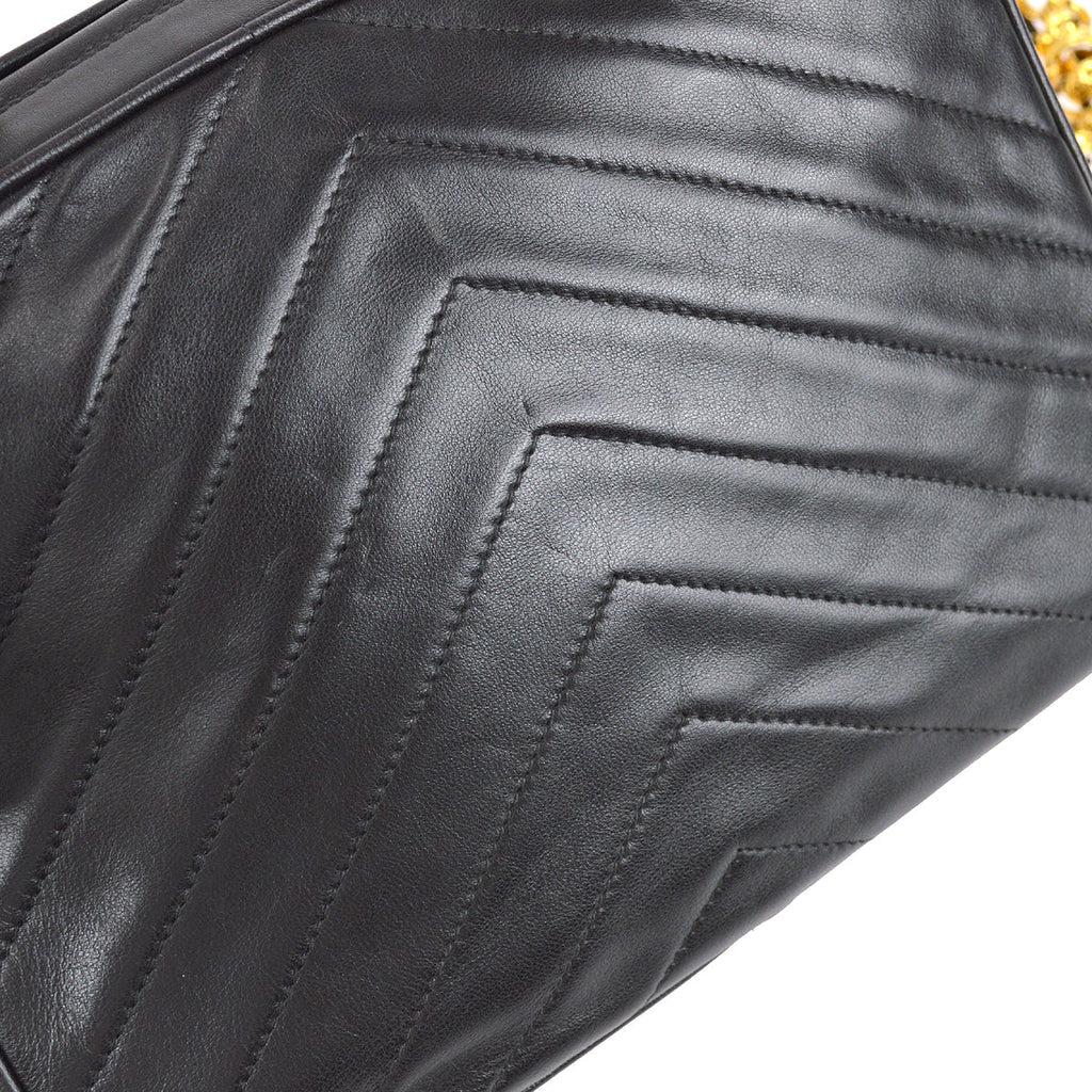 Chanel 1991-1994 Chevron Pocket Camera Bag Small Black Lambskin