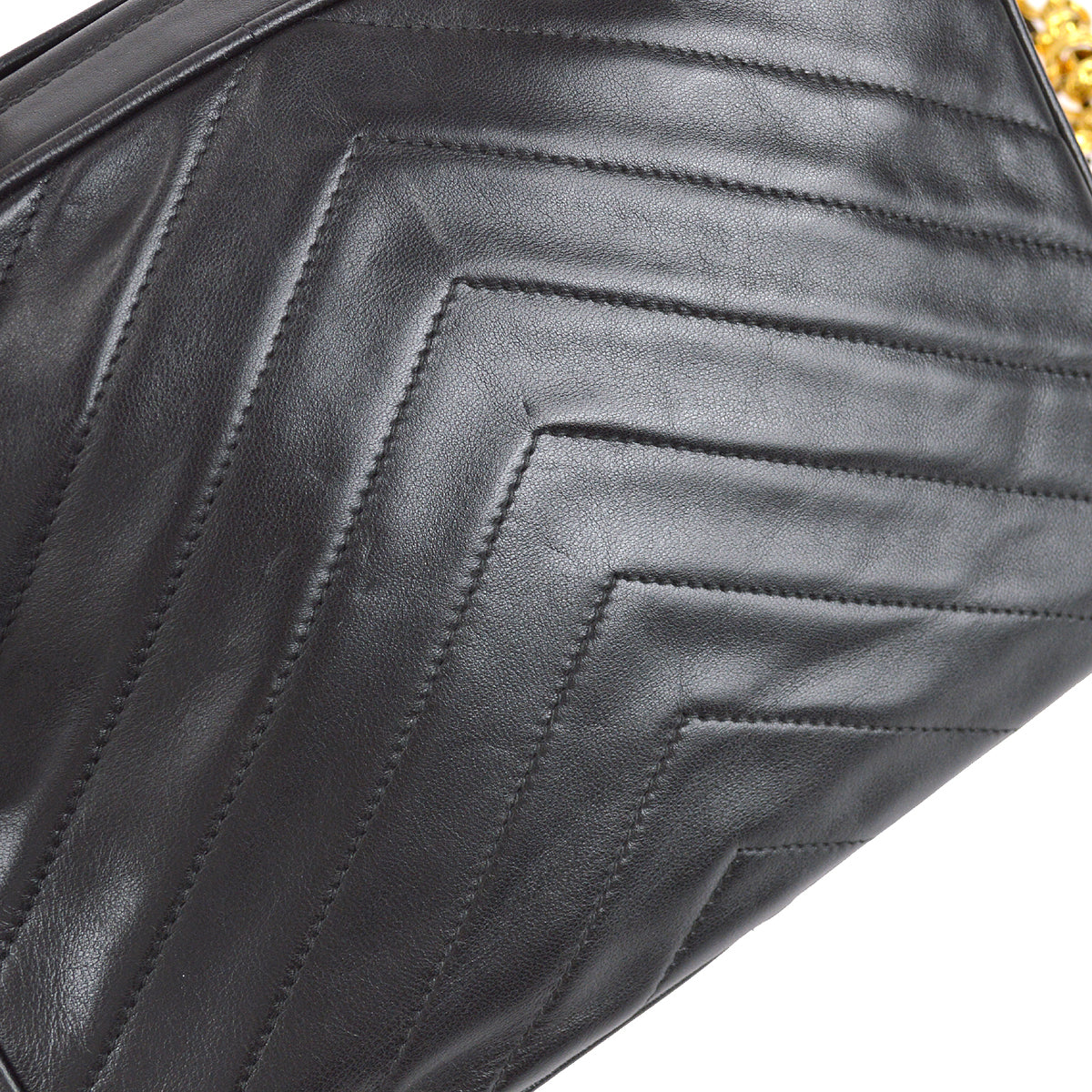 Chanel 1991-1994 Chevron Pocket Camera Bag Small Black Lambskin