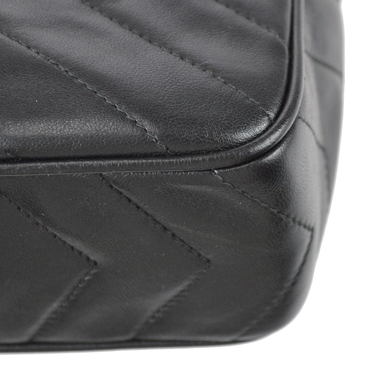 Chanel 1991-1994 Chevron Pocket Camera Bag Small Black Lambskin