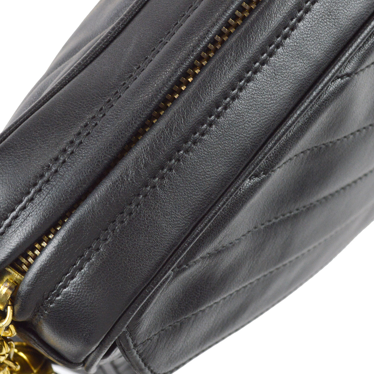 Chanel 1991-1994 Chevron Pocket Camera Bag Small Black Lambskin