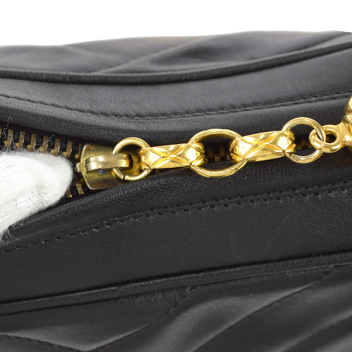 Chanel 1991-1994 Chevron Pocket Camera Bag Small Black Lambskin