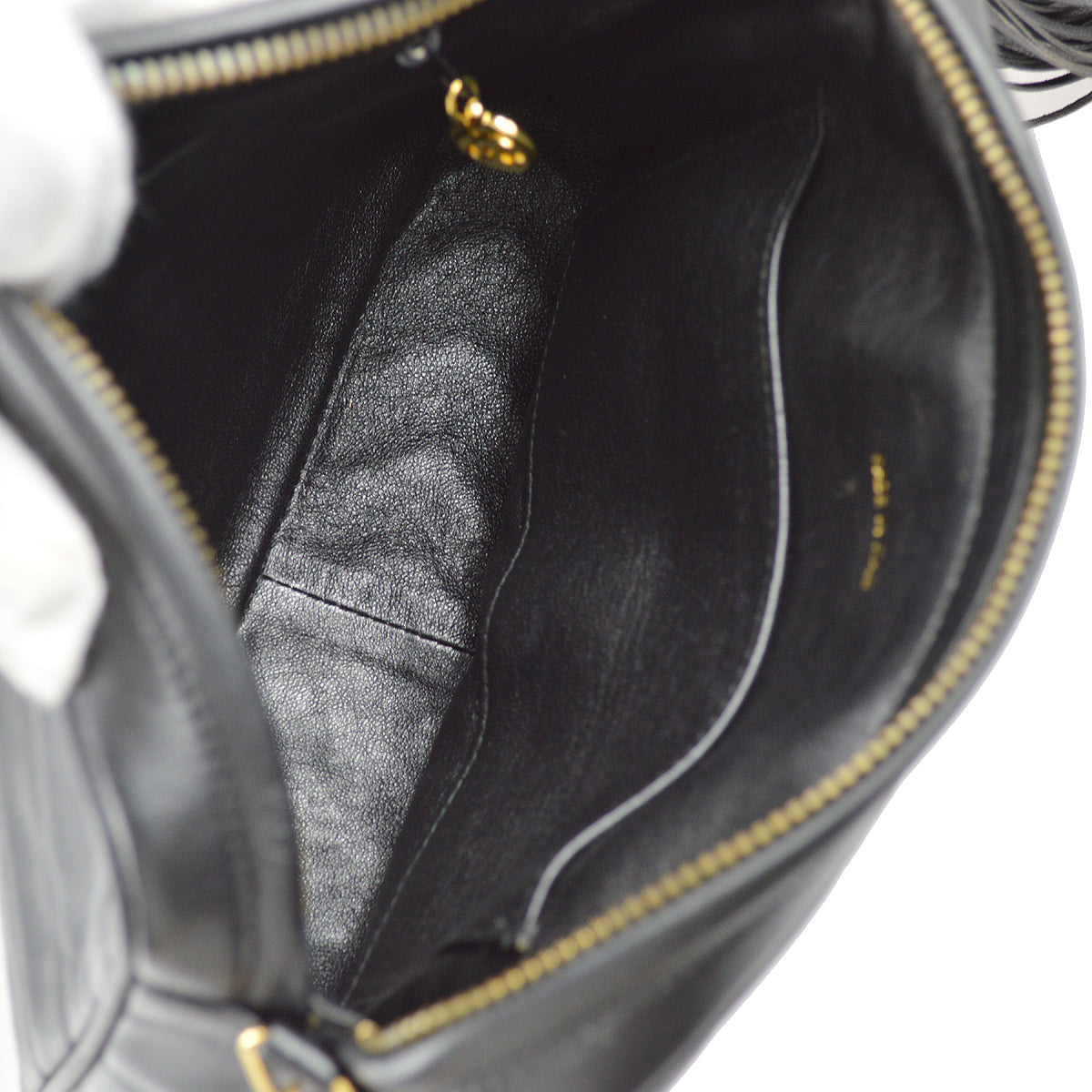 Chanel 1991-1994 Chevron Pocket Camera Bag Small Black Lambskin