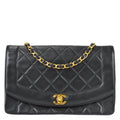 Chanel 1991-1994 Black Lambskin Medium Diana Flap Bag