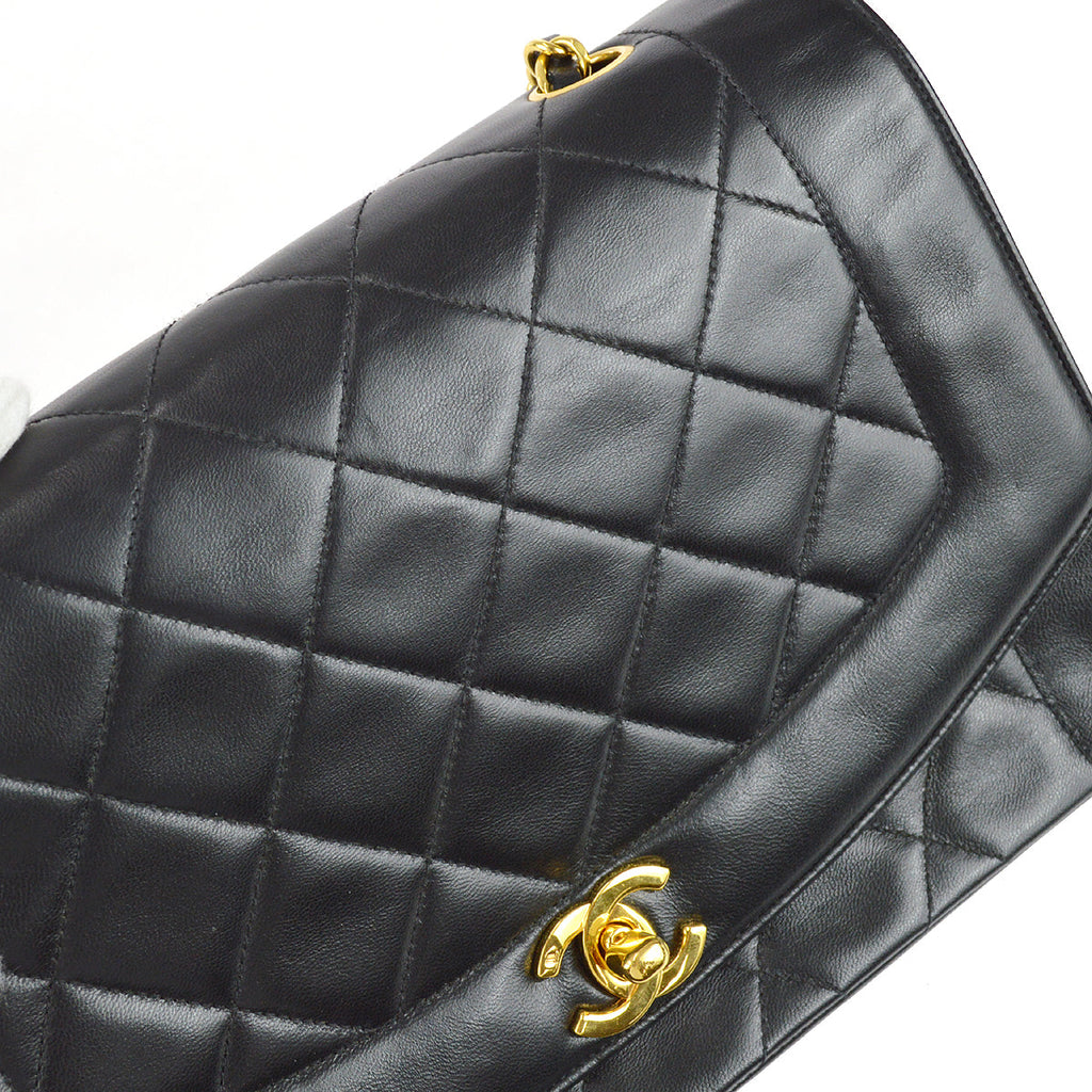 Chanel 1991-1994 Black Lambskin Medium Diana Flap Bag