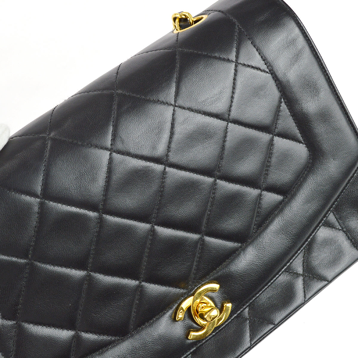 Chanel 1991-1994 Black Lambskin Medium Diana Flap Bag