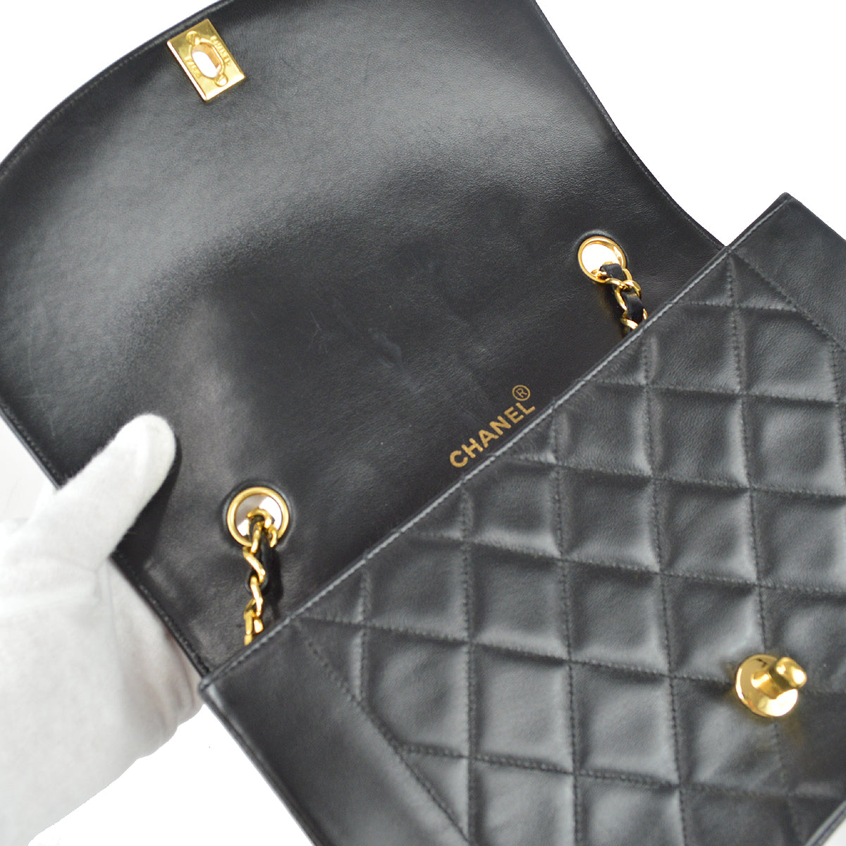 Chanel 1991-1994 Black Lambskin Medium Diana Flap Bag