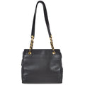 Chanel Triple CC Chain Shoulder Tote Bag Black Caviar