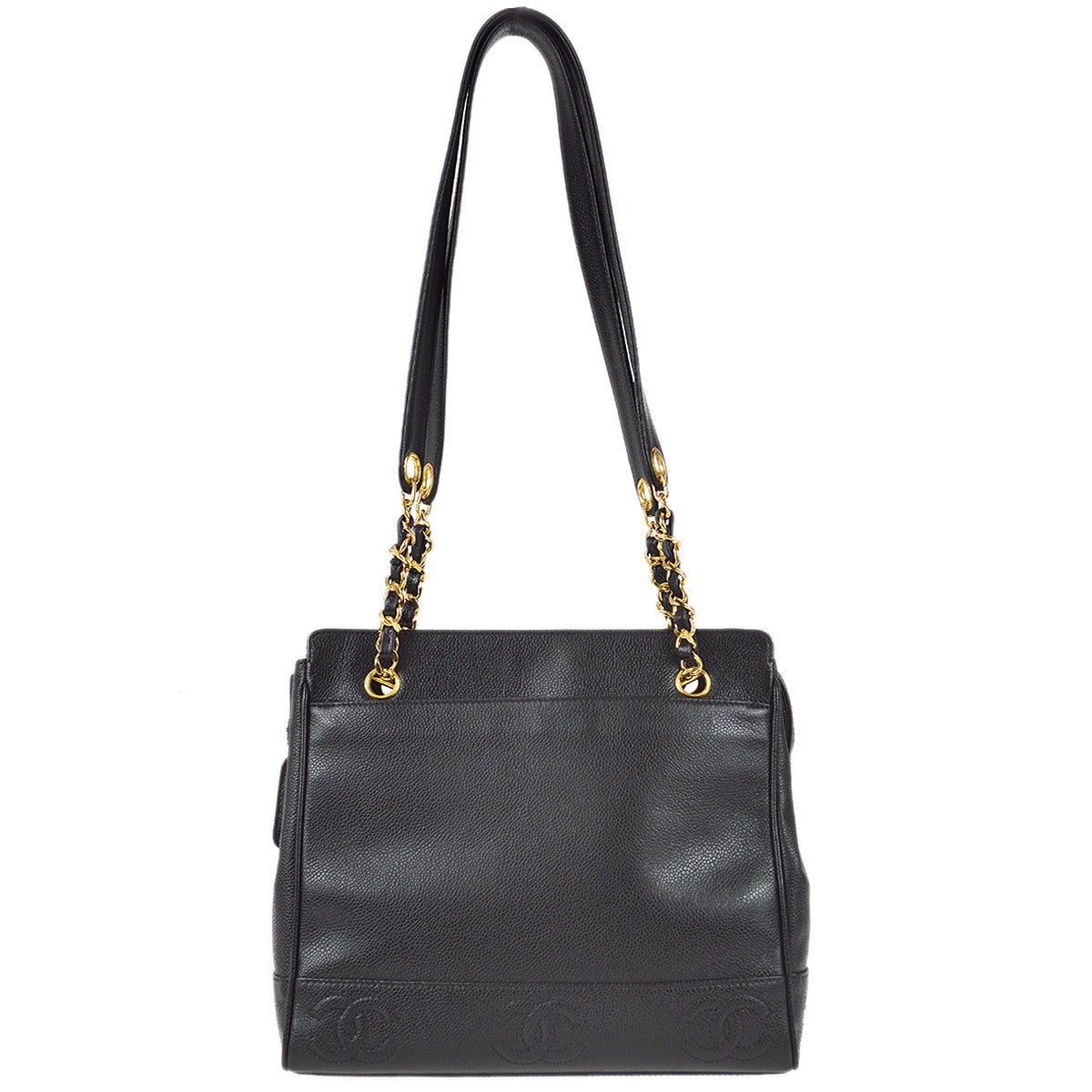 Chanel Triple CC Chain Shoulder Tote Bag Black Caviar