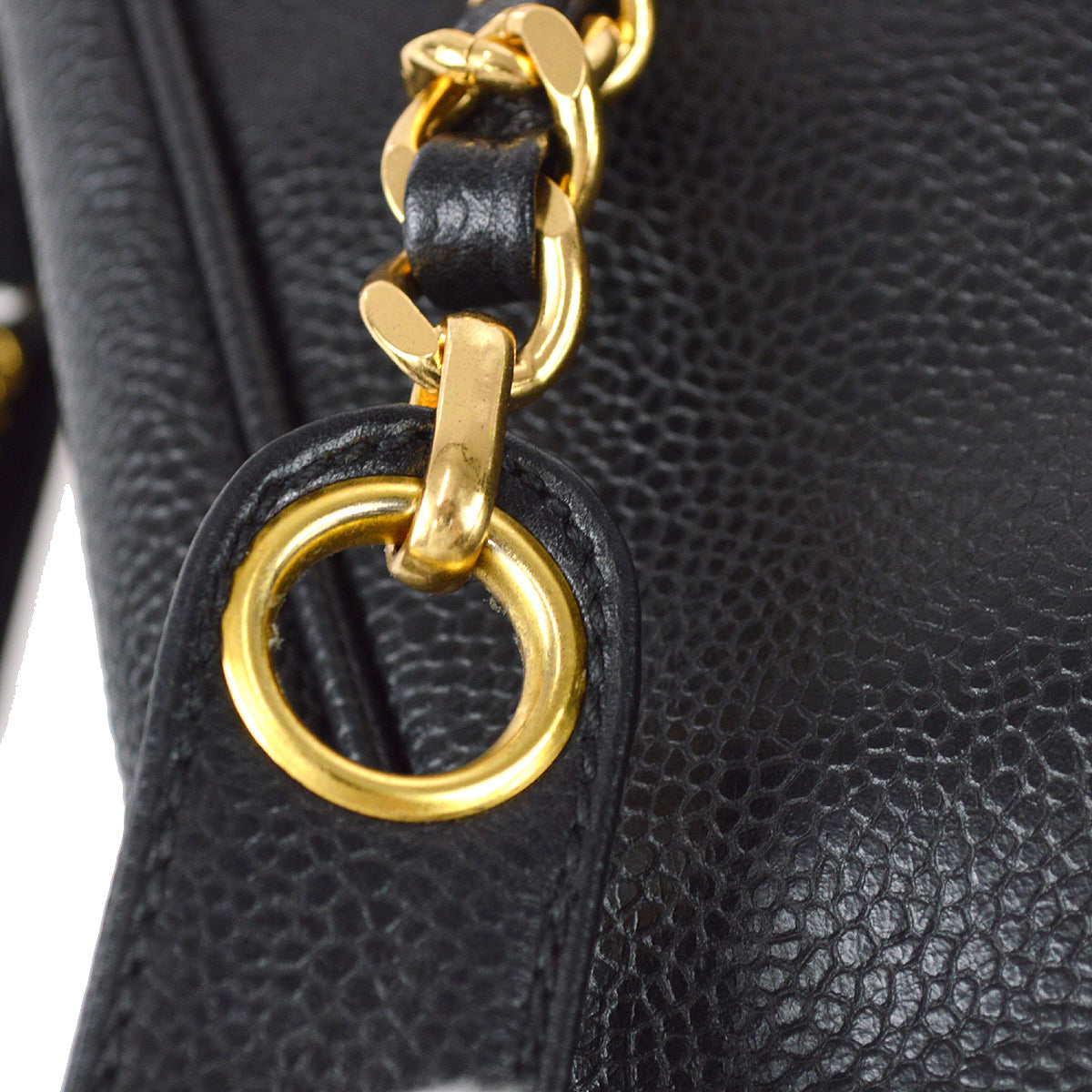 Chanel Triple CC Chain Shoulder Tote Bag Black Caviar