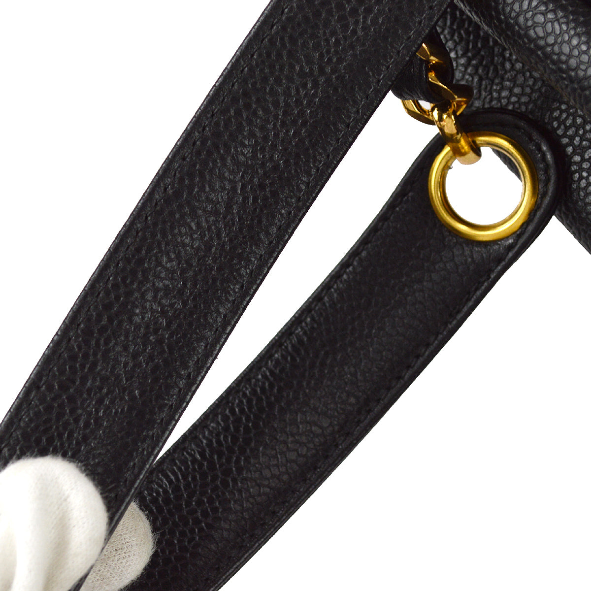 Chanel Triple CC Chain Shoulder Tote Bag Black Caviar