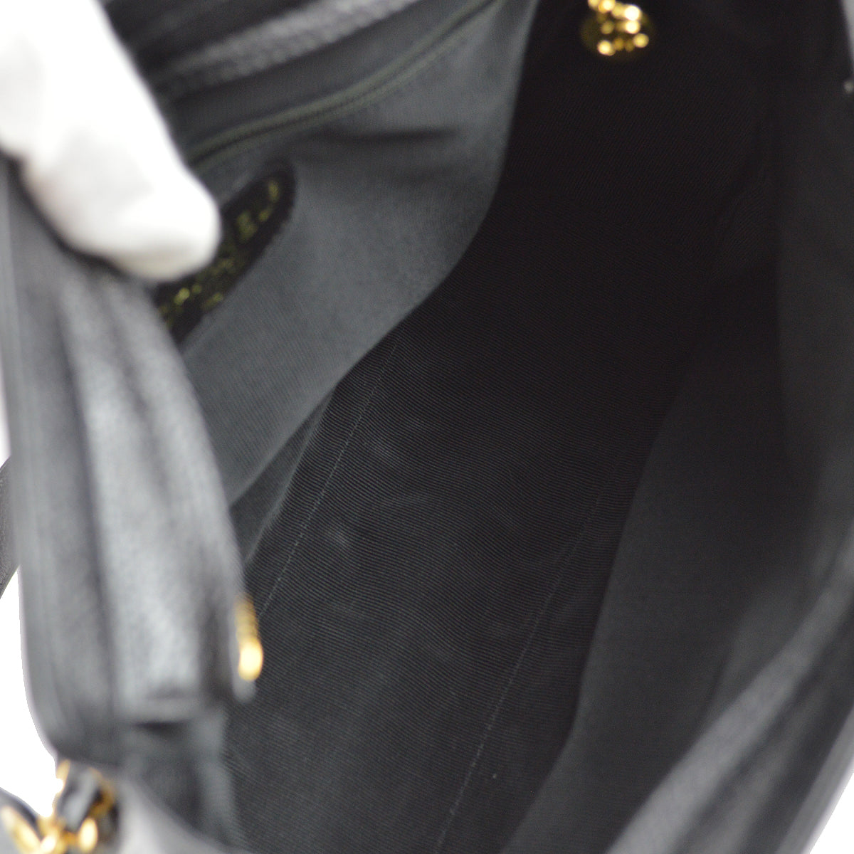 Chanel Triple CC Chain Shoulder Tote Bag Black Caviar